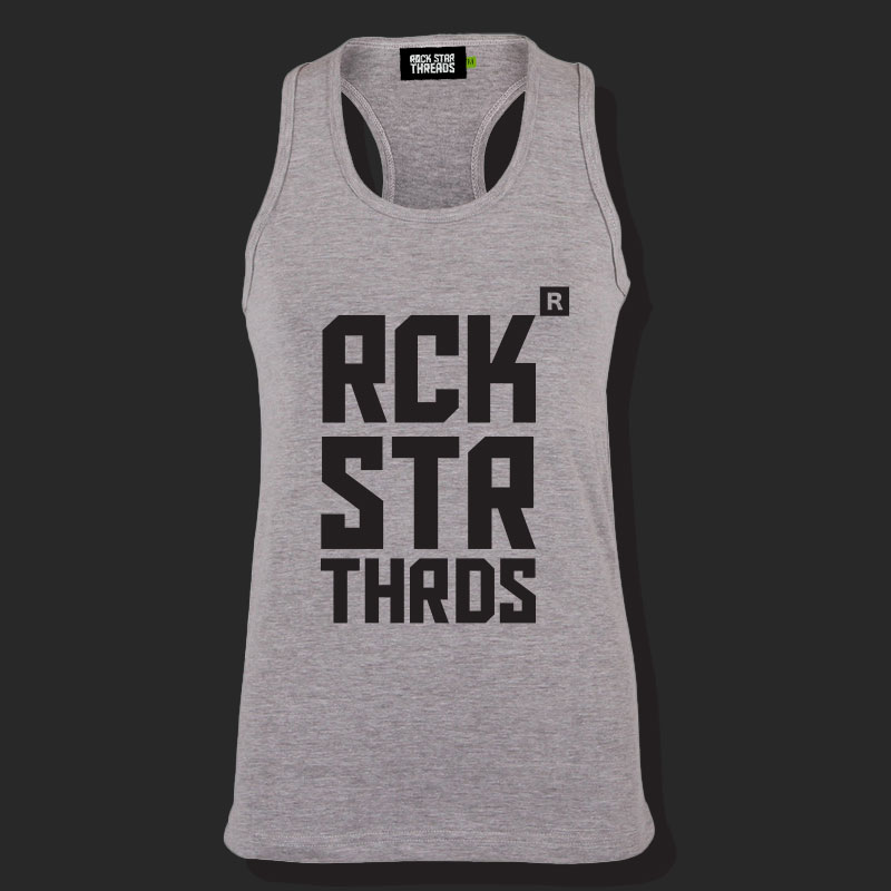 No vowels – racerback tank – heather grey