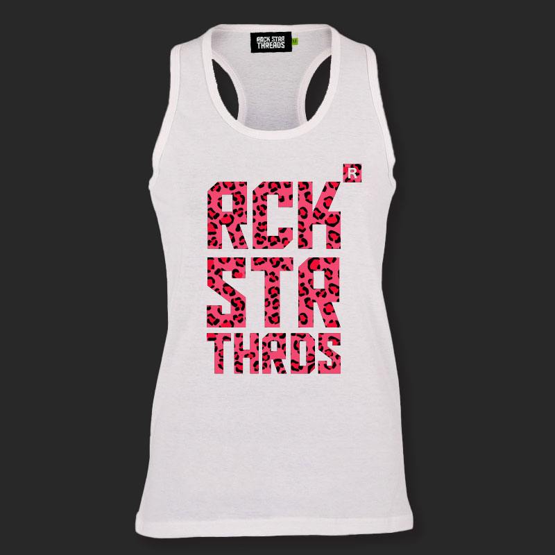 Pink Leopard – racerback tank – white